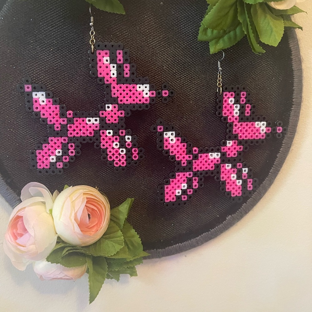 Pink Balloon Dog Pixel Earrings